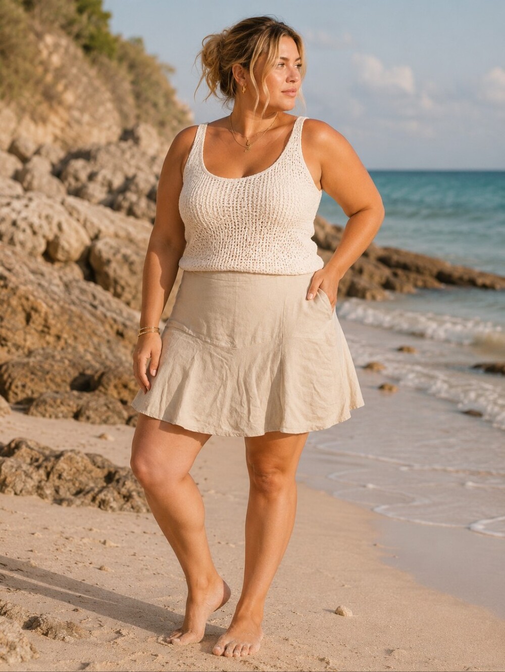 Cleo NEW Plus Size 16: Beige Linen Blend Skort
